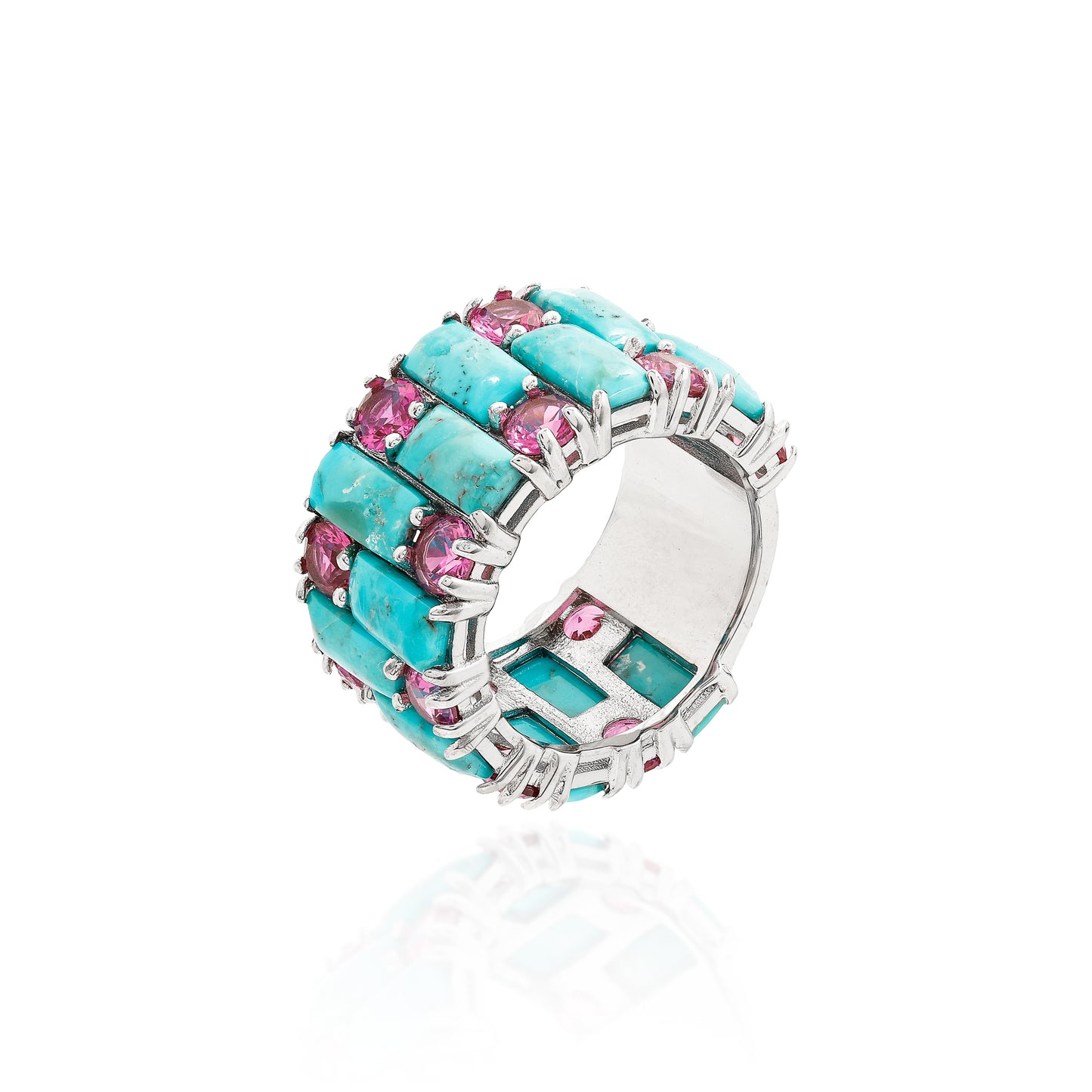 Turquoise & Pink Band Ring