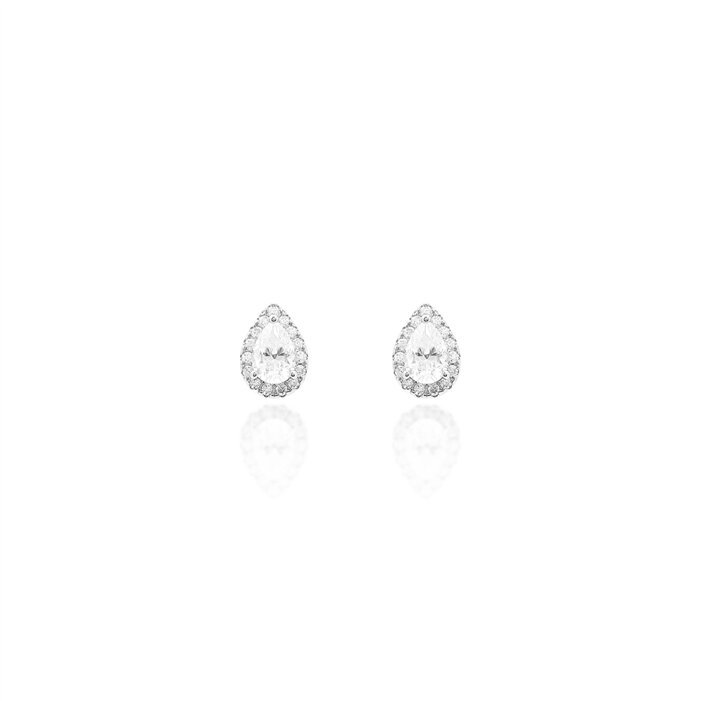 Teardrop Moissanite Halo Stud Earrings