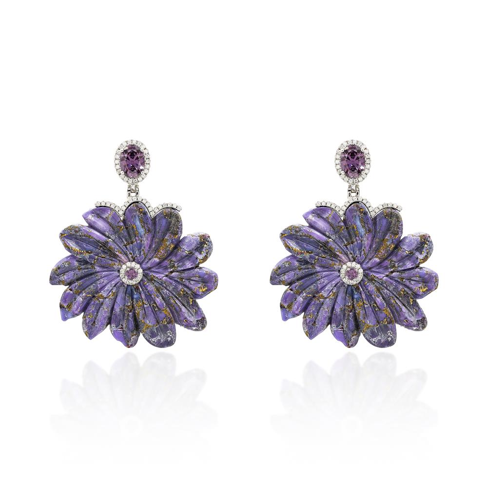 Purple Flower Carved Earrings