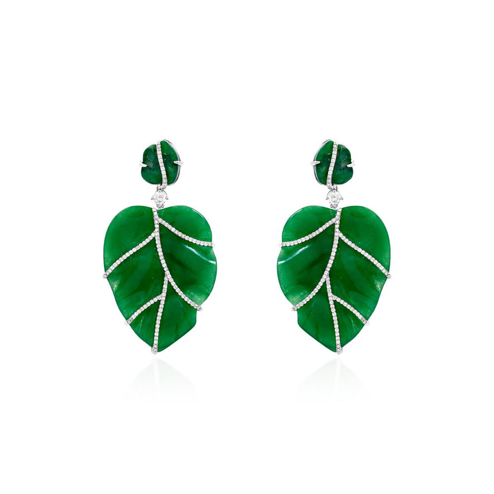 Green Onyx Leaf Earrings