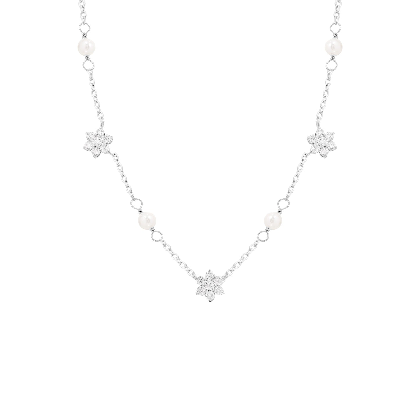 Floral Pearl & Zirconia Necklace