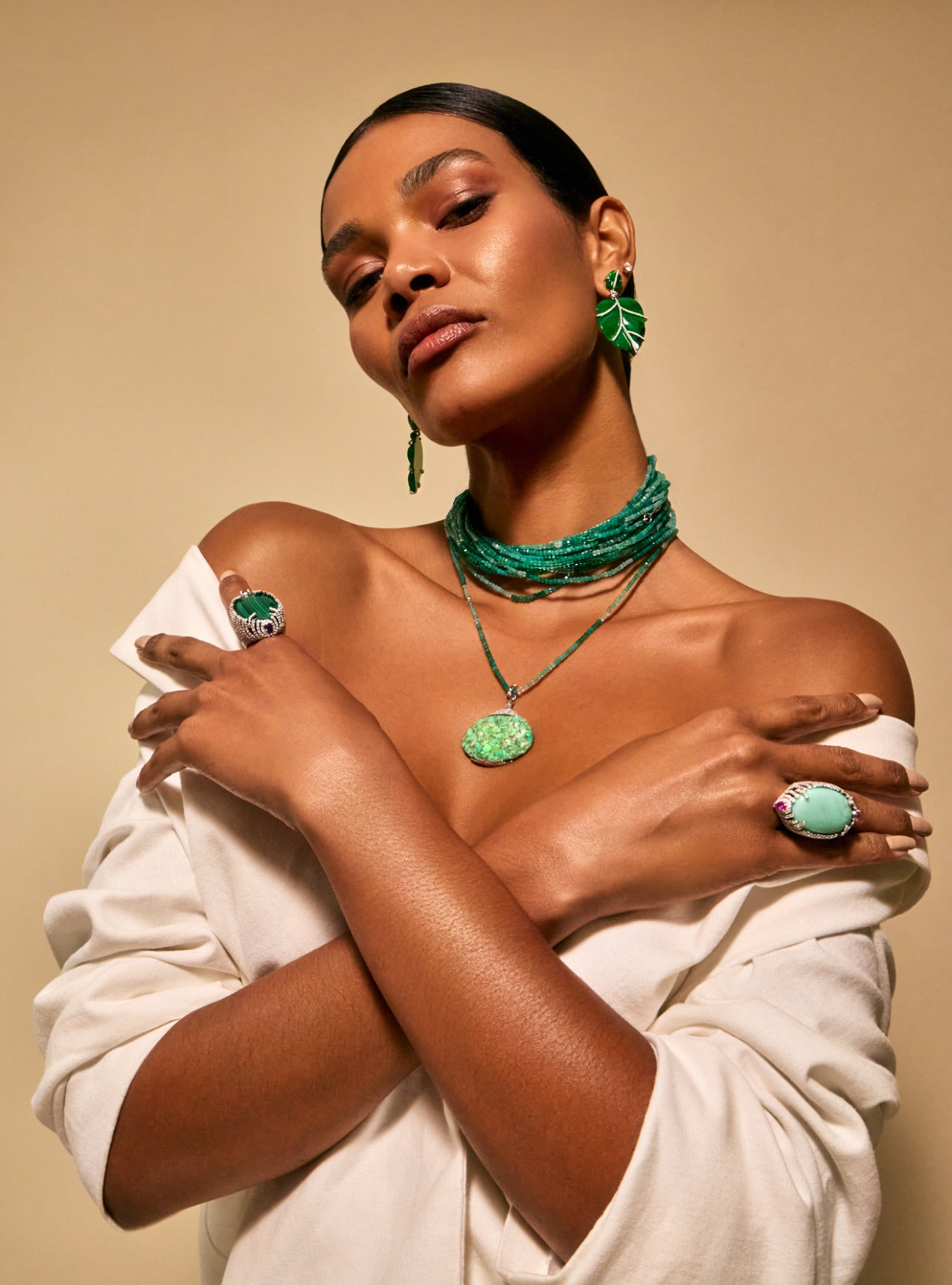 Green Onyx Leaf Earrings