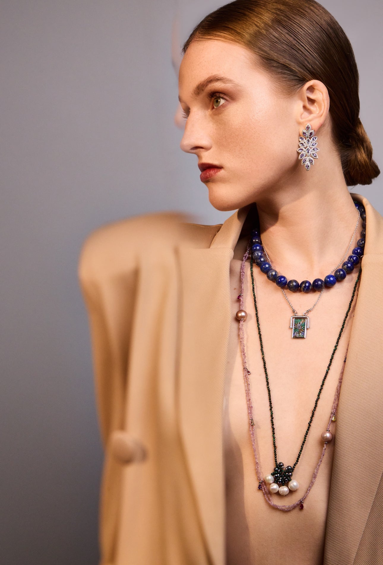Long Pearl and Quartz Necklace with Colorful Drop