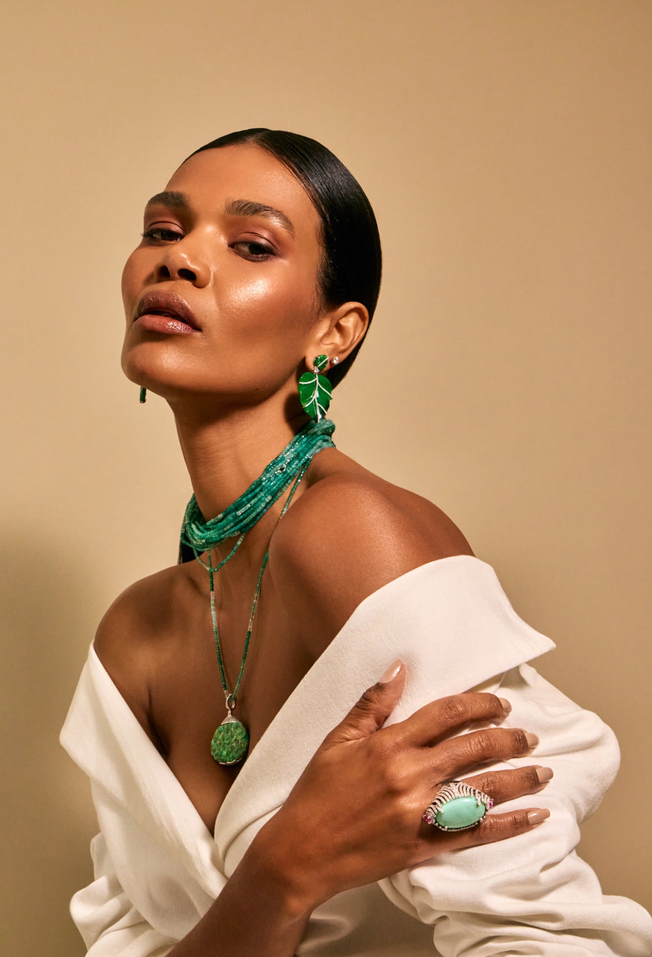 Green Onyx Leaf Earrings