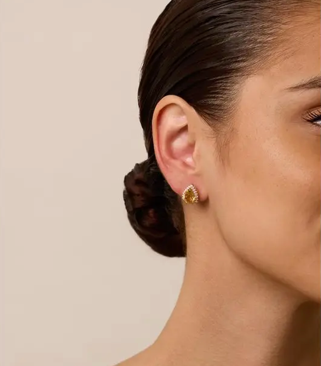 Teardrop Citrine Stud Earrings with Moissanite Halo