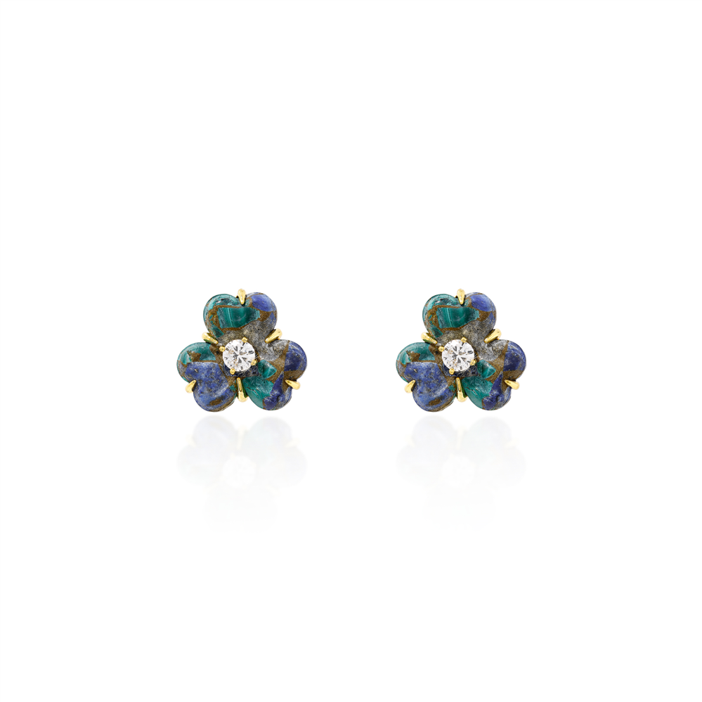 Floral Stud Earrings with Turquoise Copper and Zirconia