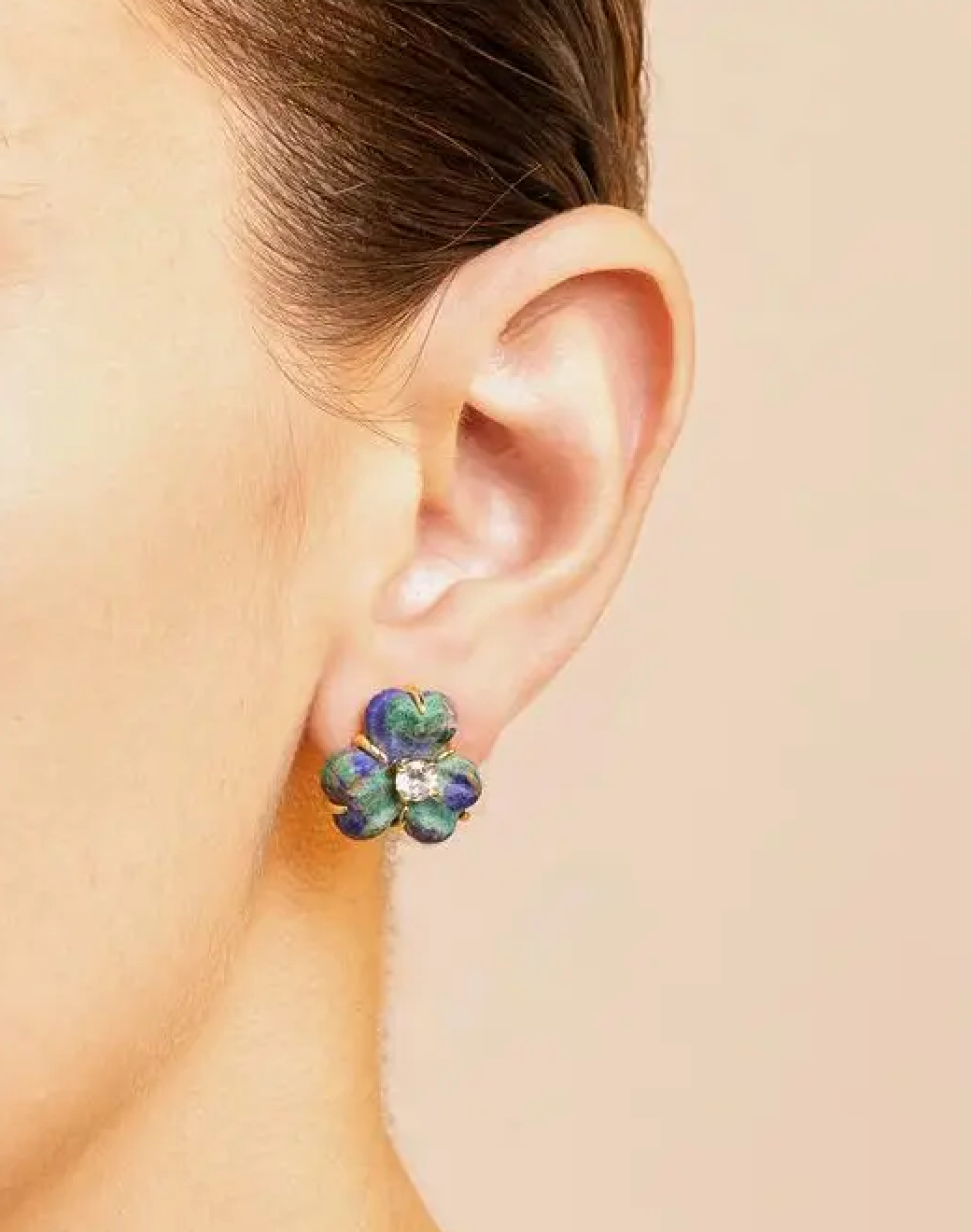 Floral Stud Earrings with Turquoise Copper and Zirconia