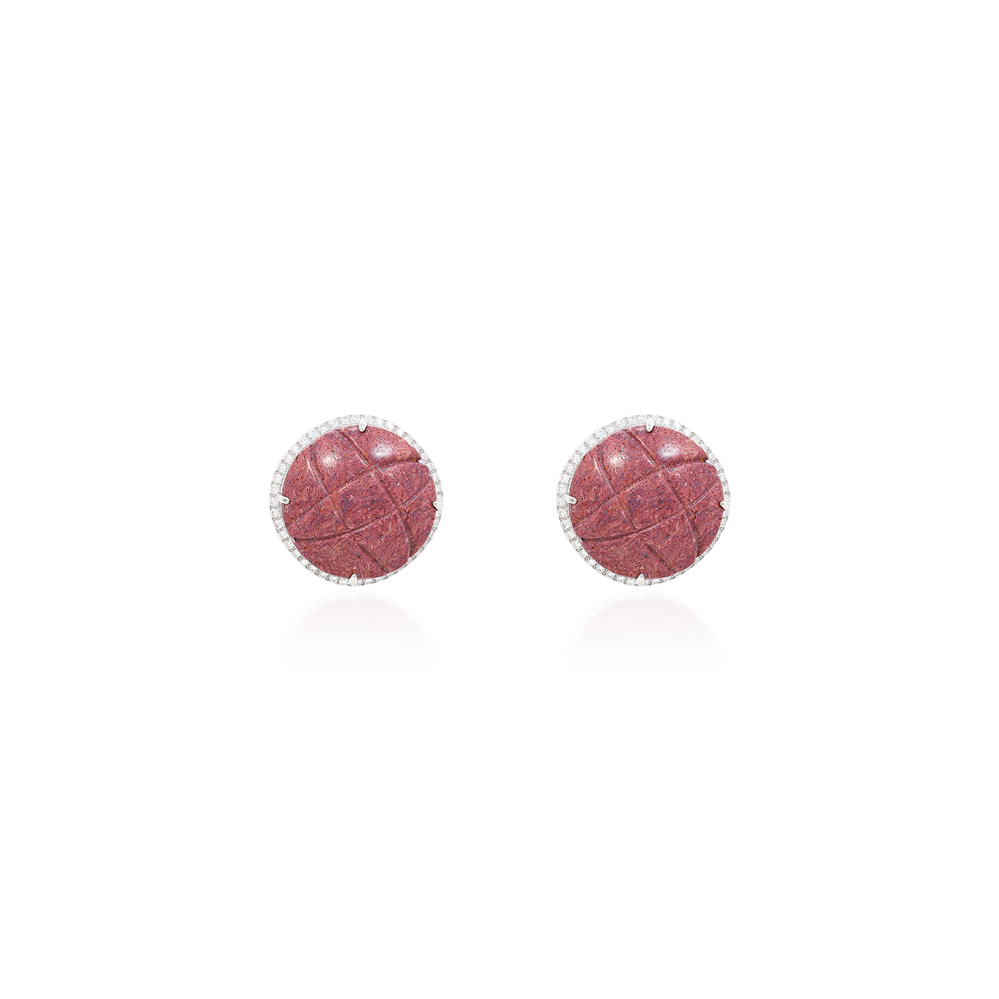 Reddish-purple Chalcedony Stud Earrings