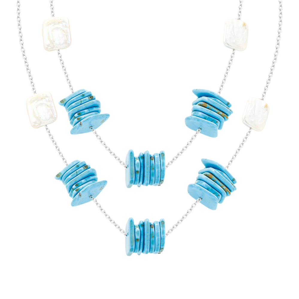 Layered Turquoise & Pearl Double Necklace