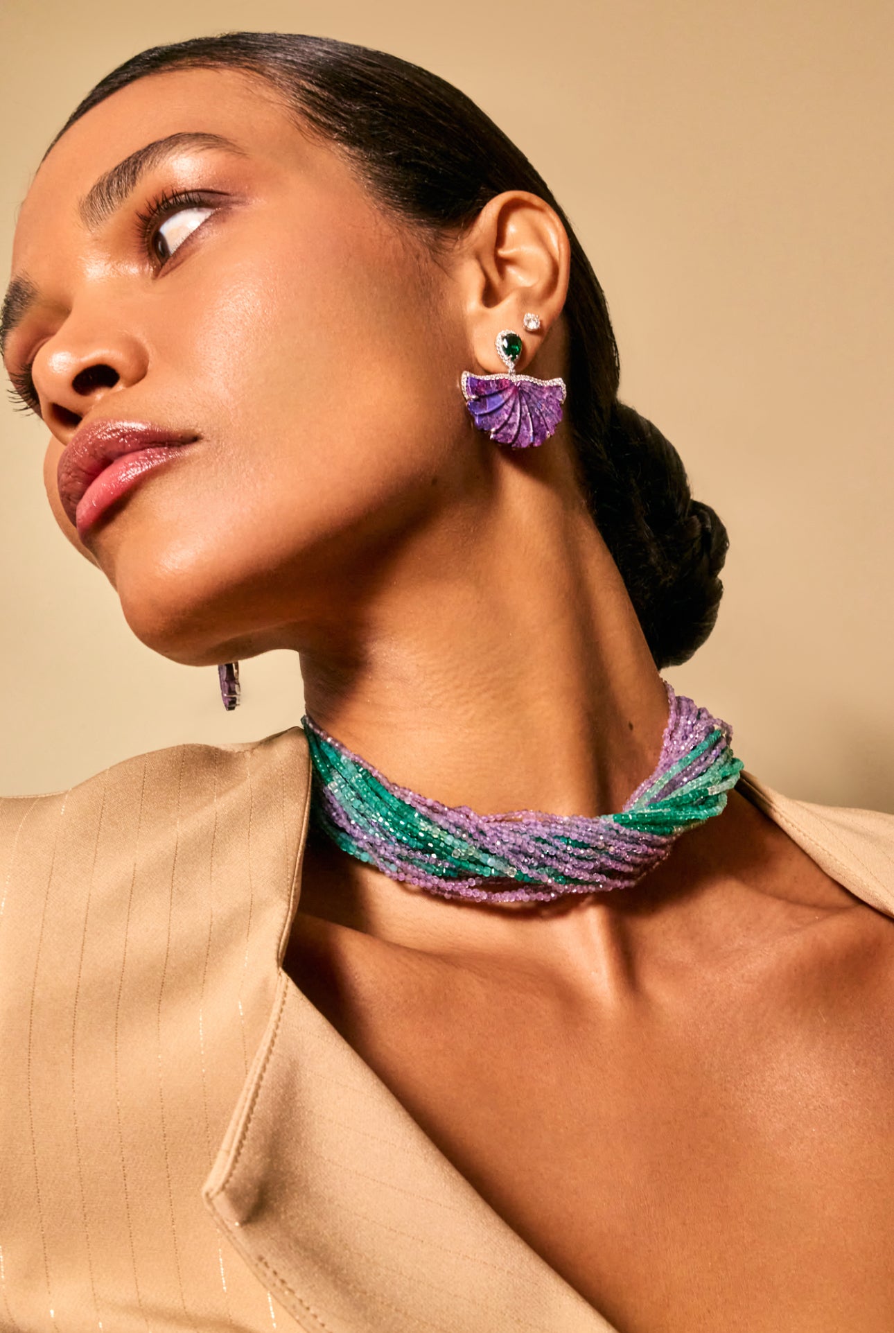 Purple Fan Drop Earrings