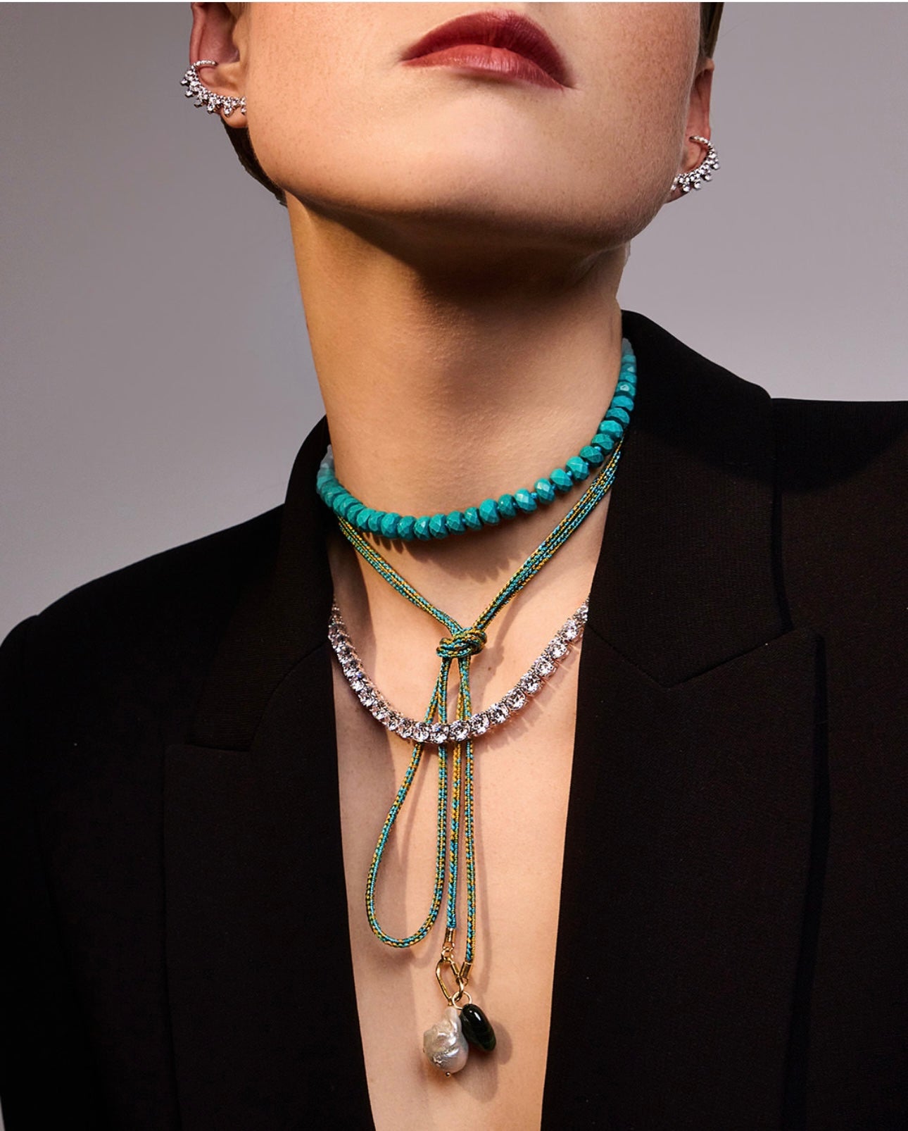 Pearl and Malachite Charm Necklace on Braided Cord