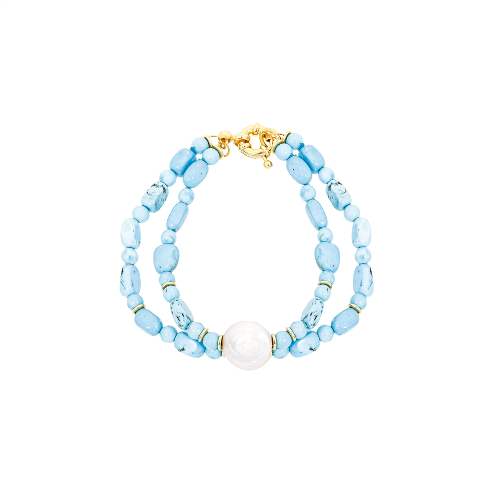 Turquoise and Pearl Double-Strand Bracelet