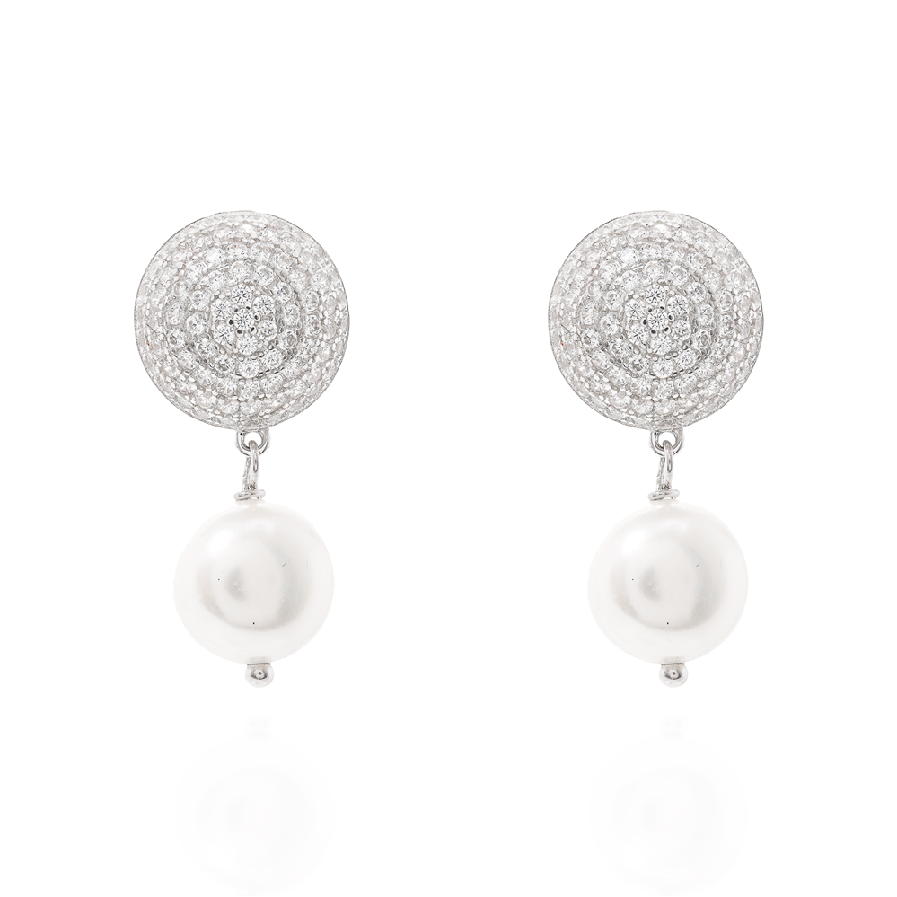 Crystal Disc & Pearl Drop Earrings