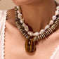 Freshwater Pearl Necklace with Tiger Eye Pendant