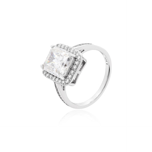 Rectangle Moissanite Halo Ring