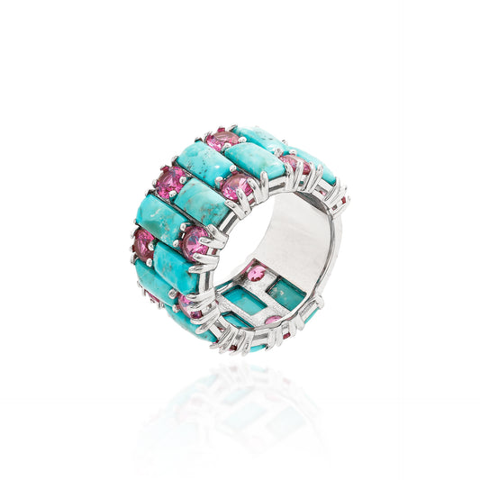 Turquoise & Pink Band Ring