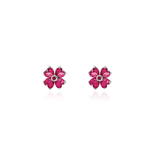 Floral Stud Earrings with Pink Topaz