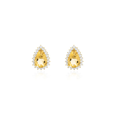 Teardrop Citrine Stud Earrings with Moissanite Halo