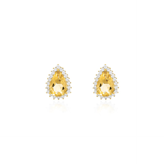 Teardrop Citrine Stud Earrings with Moissanite Halo