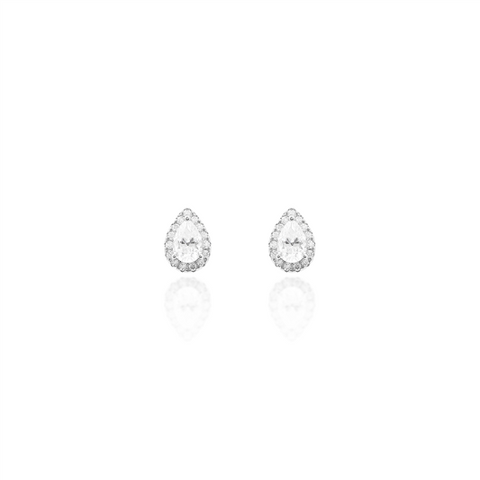 Teardrop Moissanite Halo Stud Earrings
