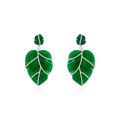 Green Onyx Leaf Earrings