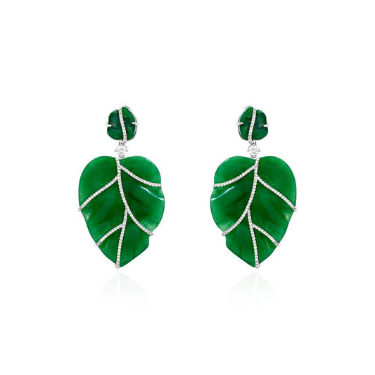 Green Onyx Leaf Earrings