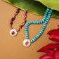 Tourmaline Necklace with Shell & Green Stone Pendant