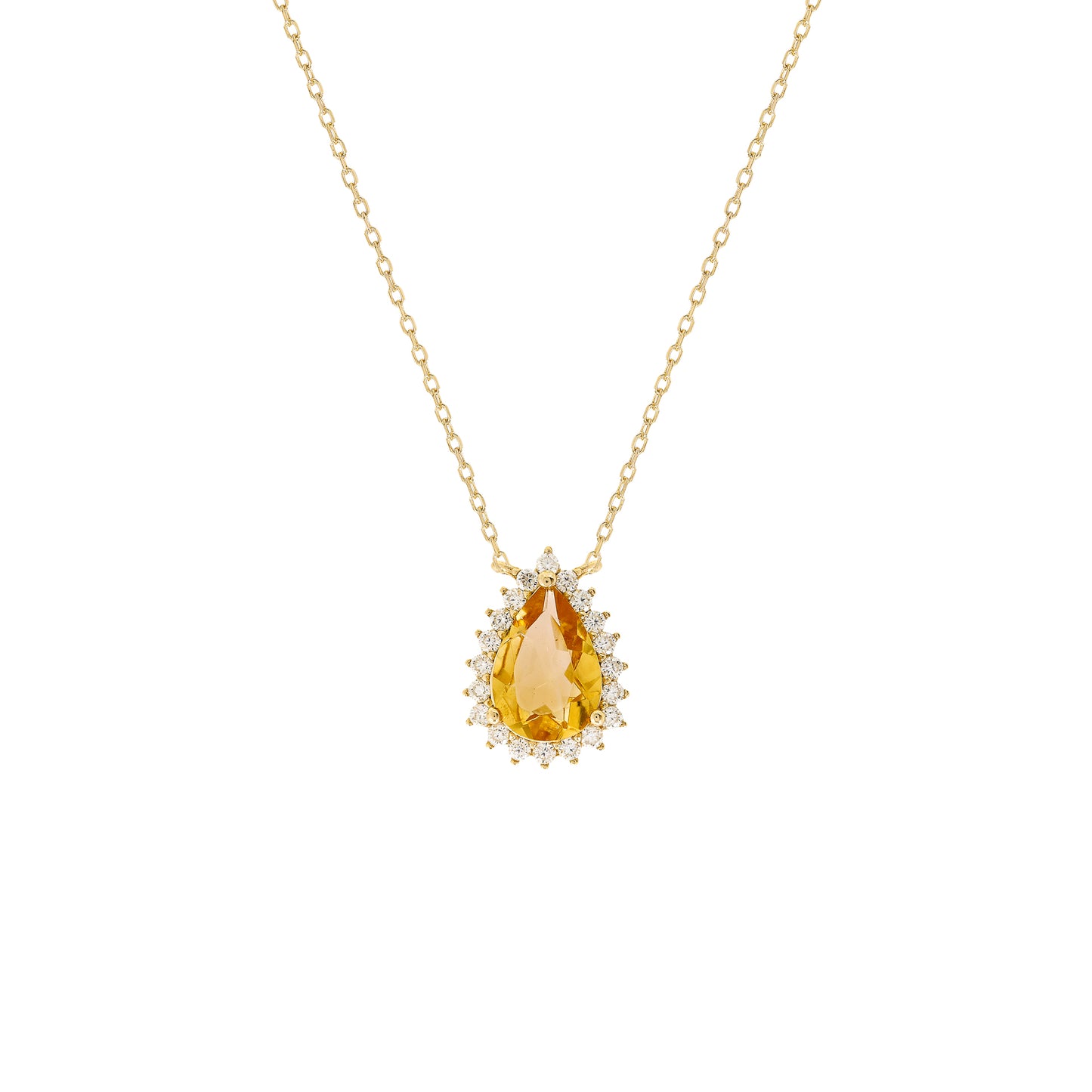 Citrine Pendant Necklace with Moissanite Halo