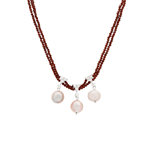 Amethyst Bead Necklace with Freshwater Pearl Drops
