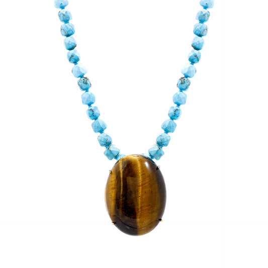 Turquoise and Tiger Eye Pendant Necklace