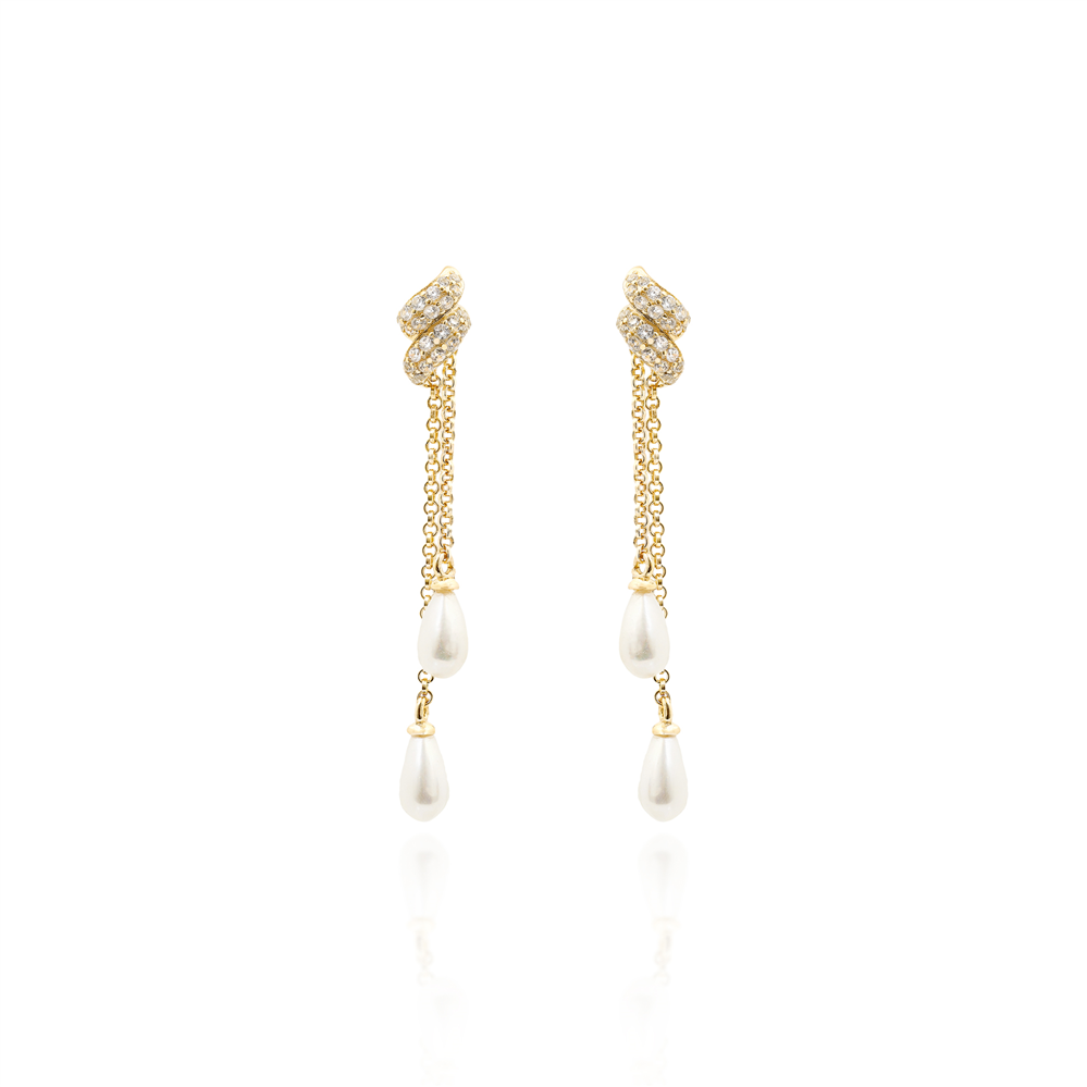 Drop Pearl Chain Earrings