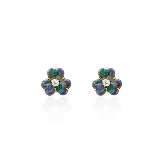 Floral Stud Earrings with Turquoise Copper and Zirconia