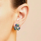 Floral Stud Earrings with Turquoise Copper and Zirconia