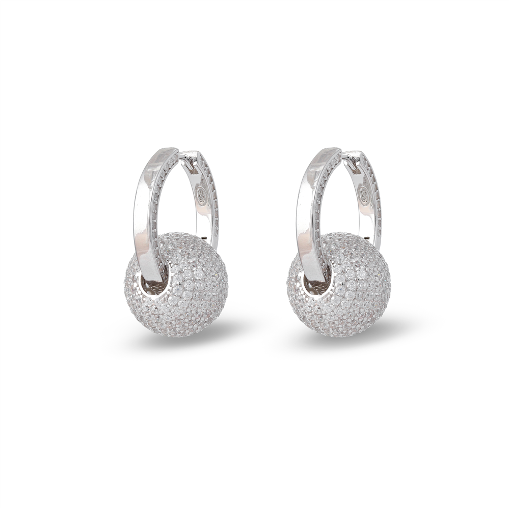 Pavé Ball Drop Earrings in Rhodium