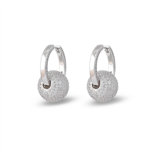 Pavé Ball Drop Earrings in Rhodium
