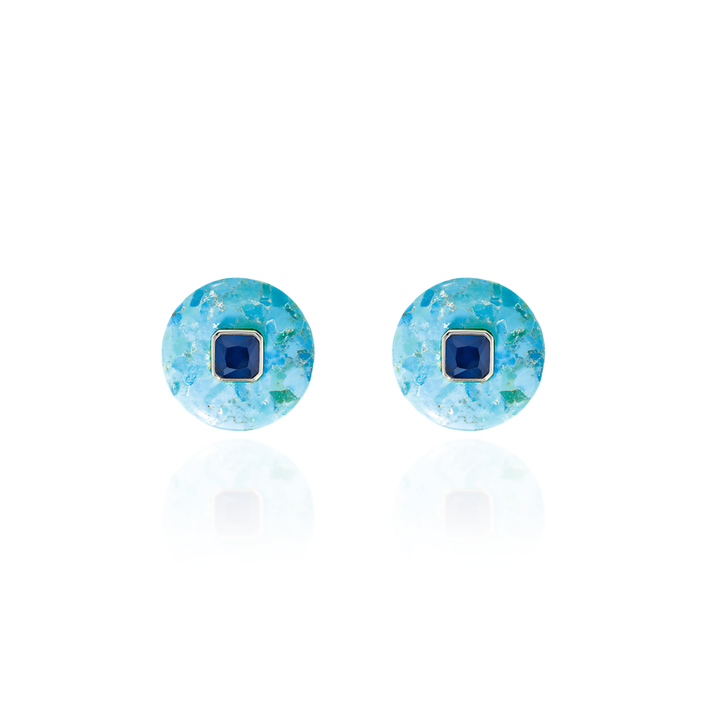 Turquoise Round Studs with Blue Topaz