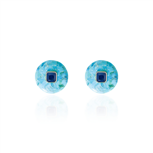 Turquoise Round Studs with Blue Topaz
