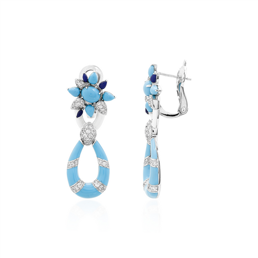 Floral Drop Earrings with Turquoise