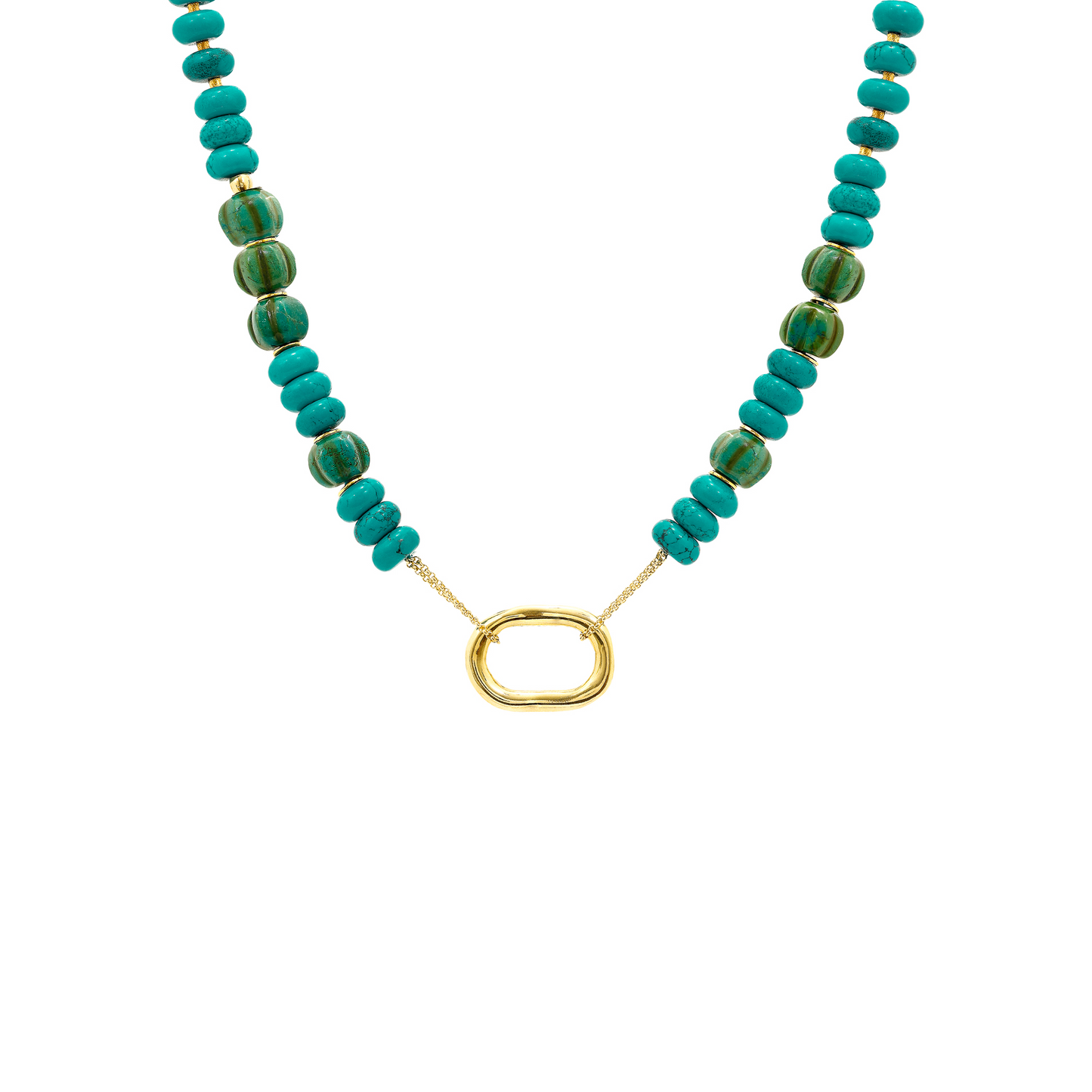Turquoise Beaded Necklace with Gold Centerpiece