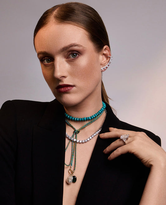 Pearl and Malachite Charm Necklace on Braided Cord