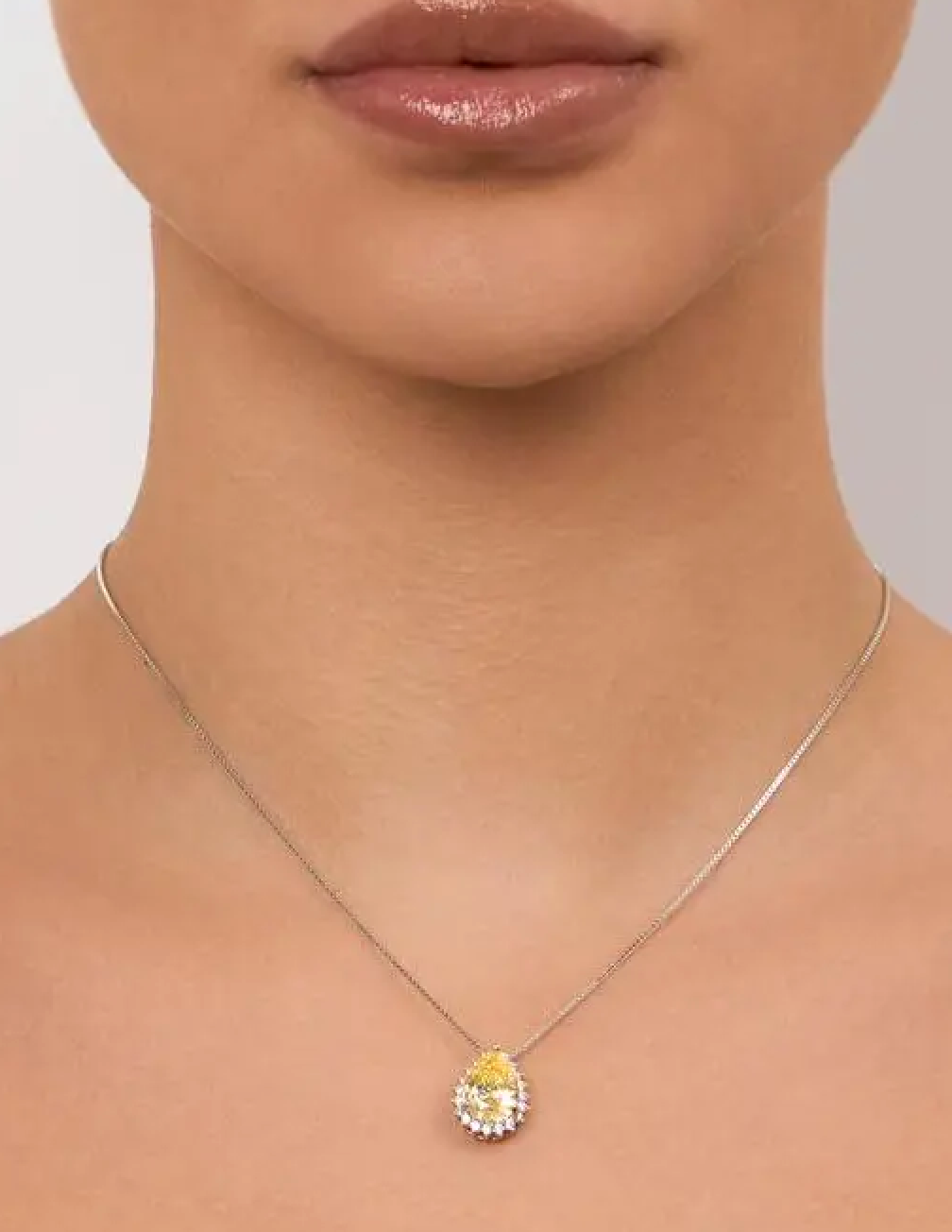 Citrine Pendant Necklace with Moissanite Halo
