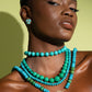 Turquoise Beaded Necklace with Gold Centerpiece