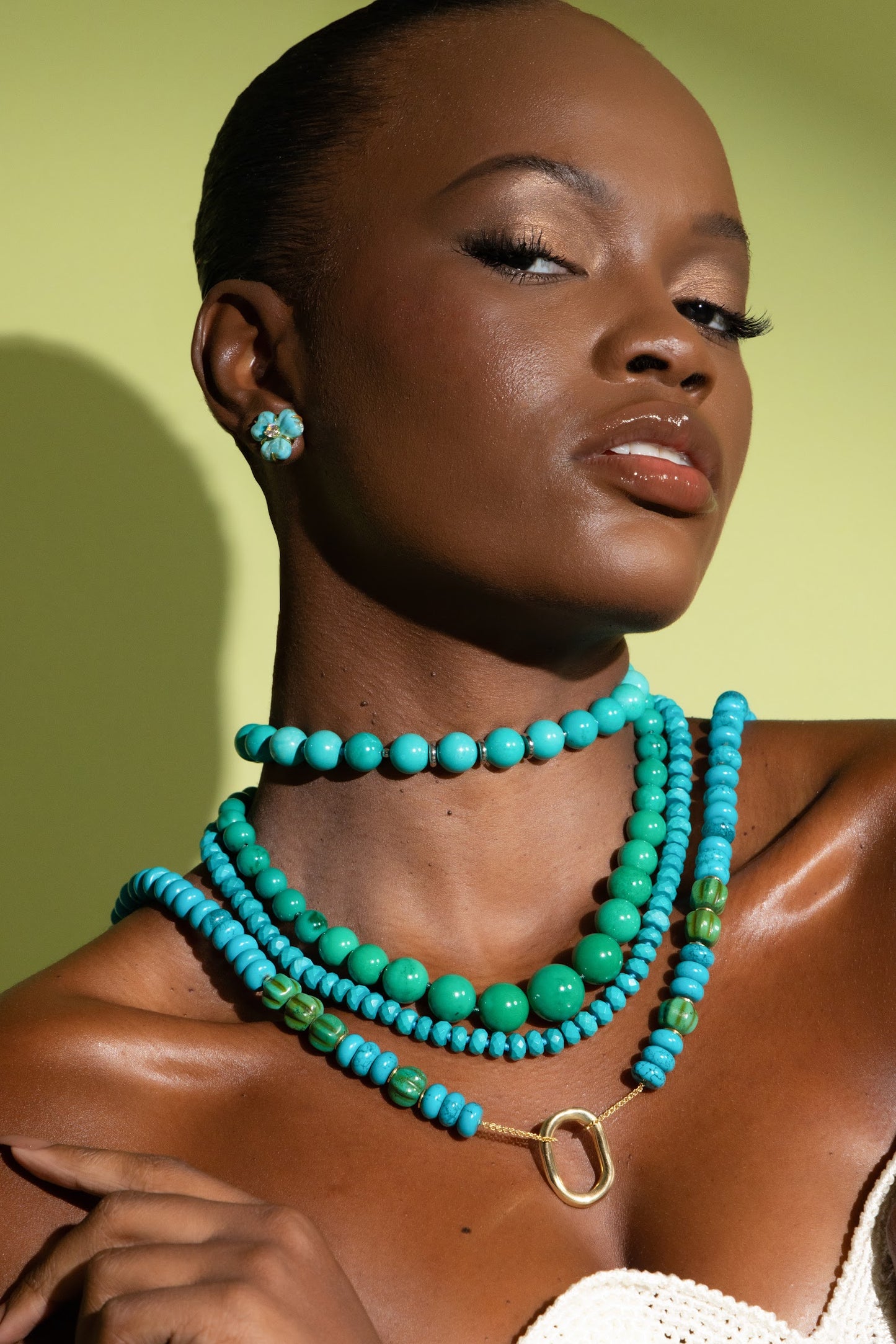 Turquoise Beaded Necklace with Gold Centerpiece