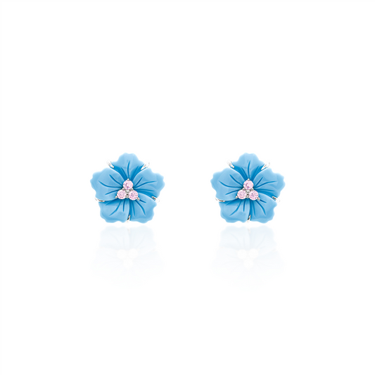 Blue Floral Earrings with Kunzite Center