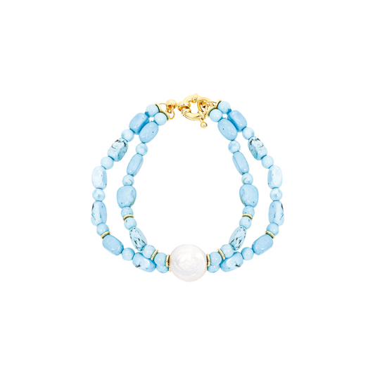 Turquoise and Pearl Double-Strand Bracelet