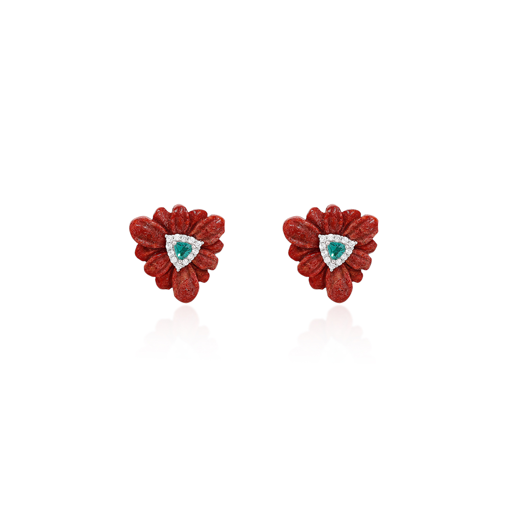 Coral Gemstone Stud Earrings