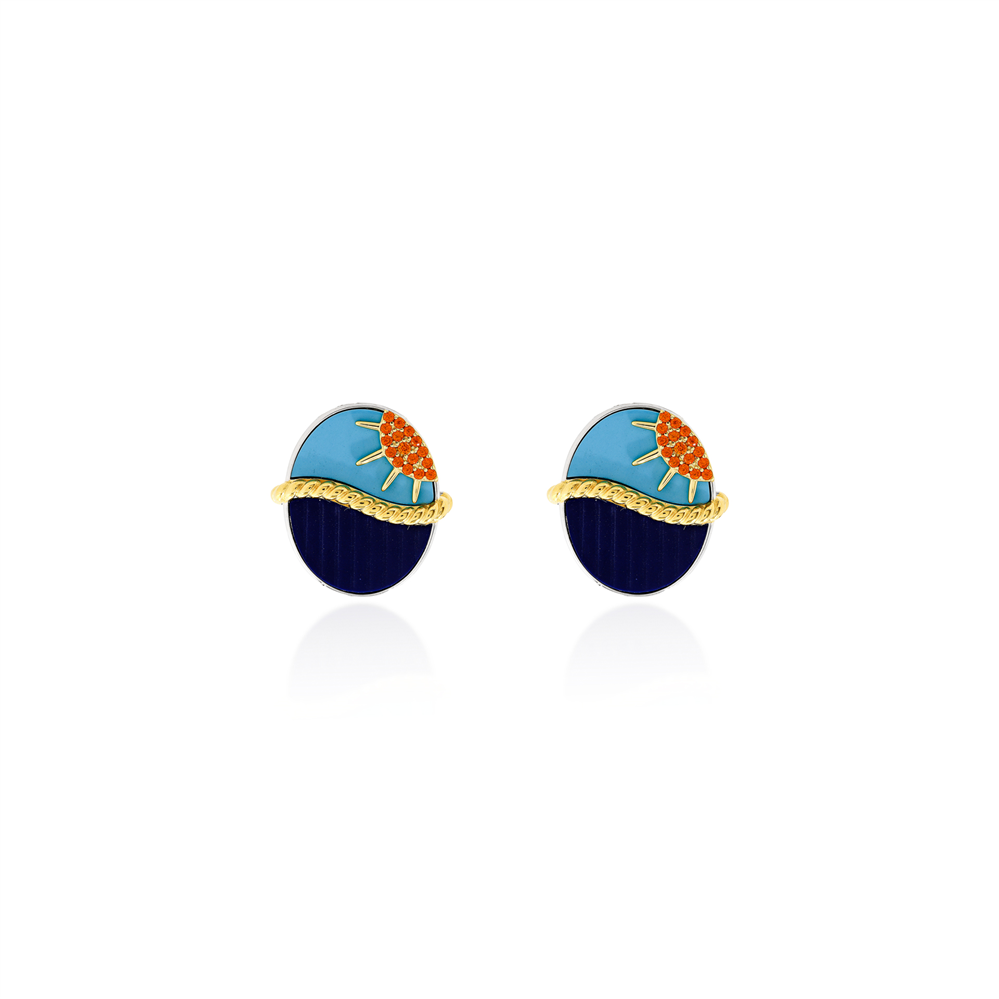 Sunrise Enamel Stud Earrings with Zirconia
