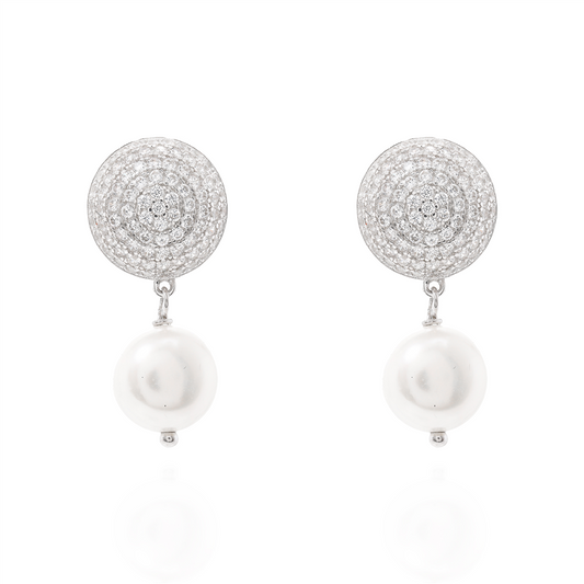 Crystal Disc & Pearl Drop Earrings